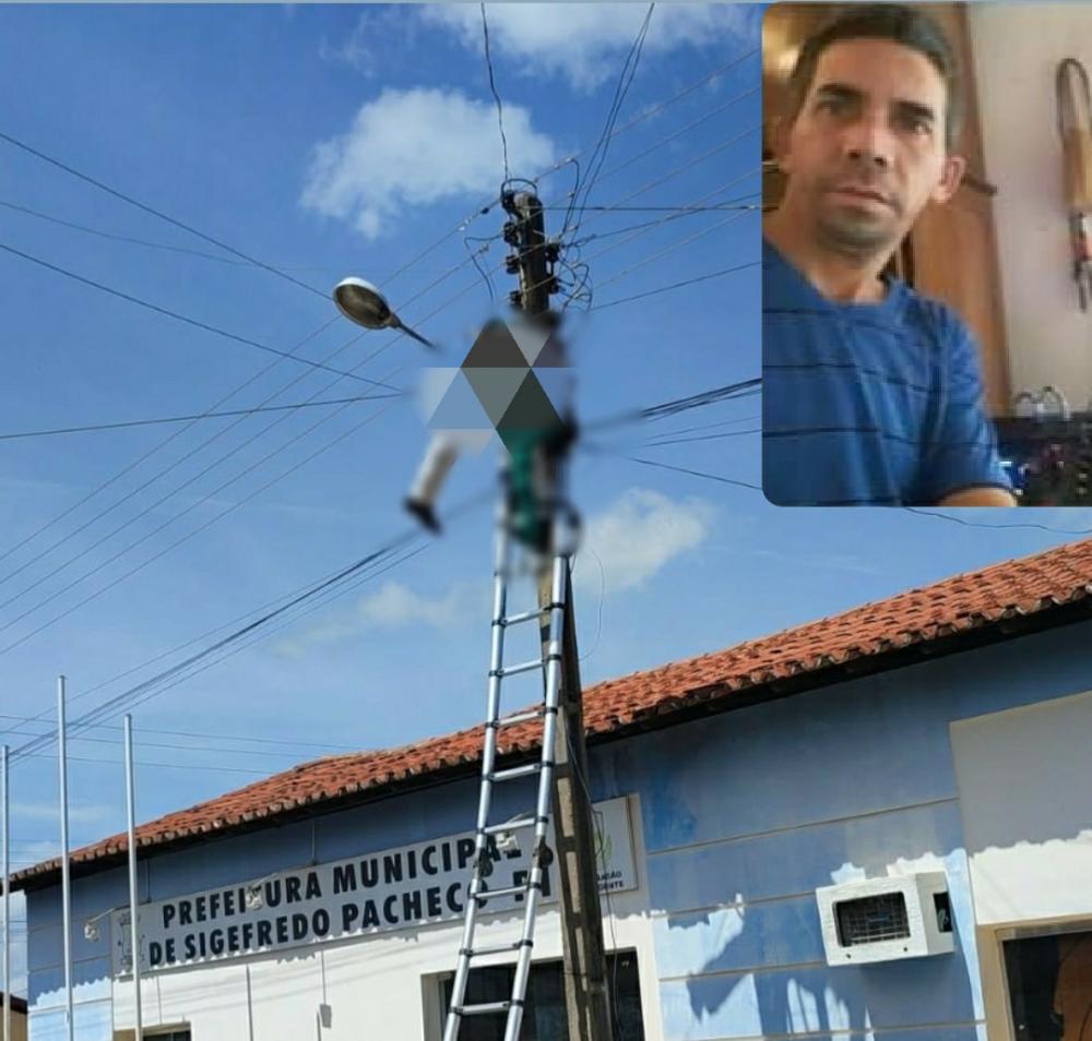 Homem sofre descarga elétrica e morre pendurado no poste em cidade do Piauí