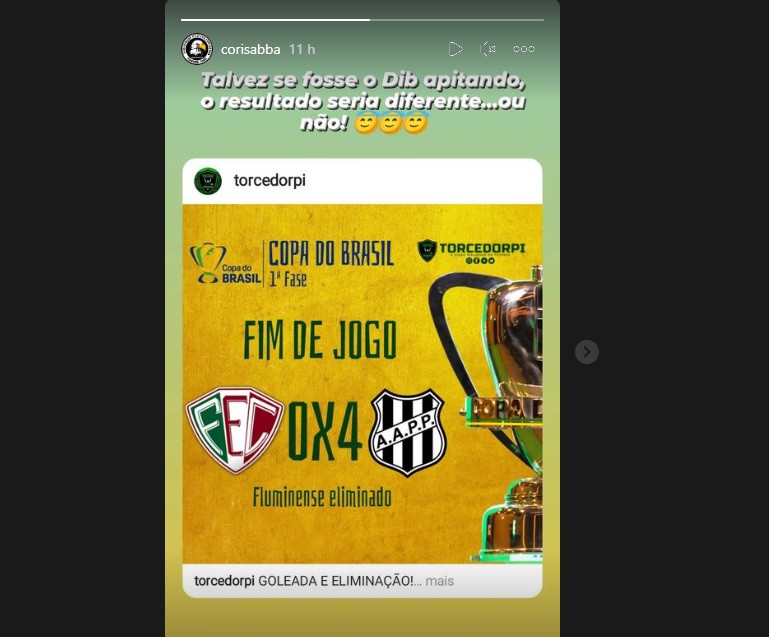 Corisabbá alfineta Fluminense-PI na redes sociais, após goleada e eliminação da equipe na Copa do Brasil 