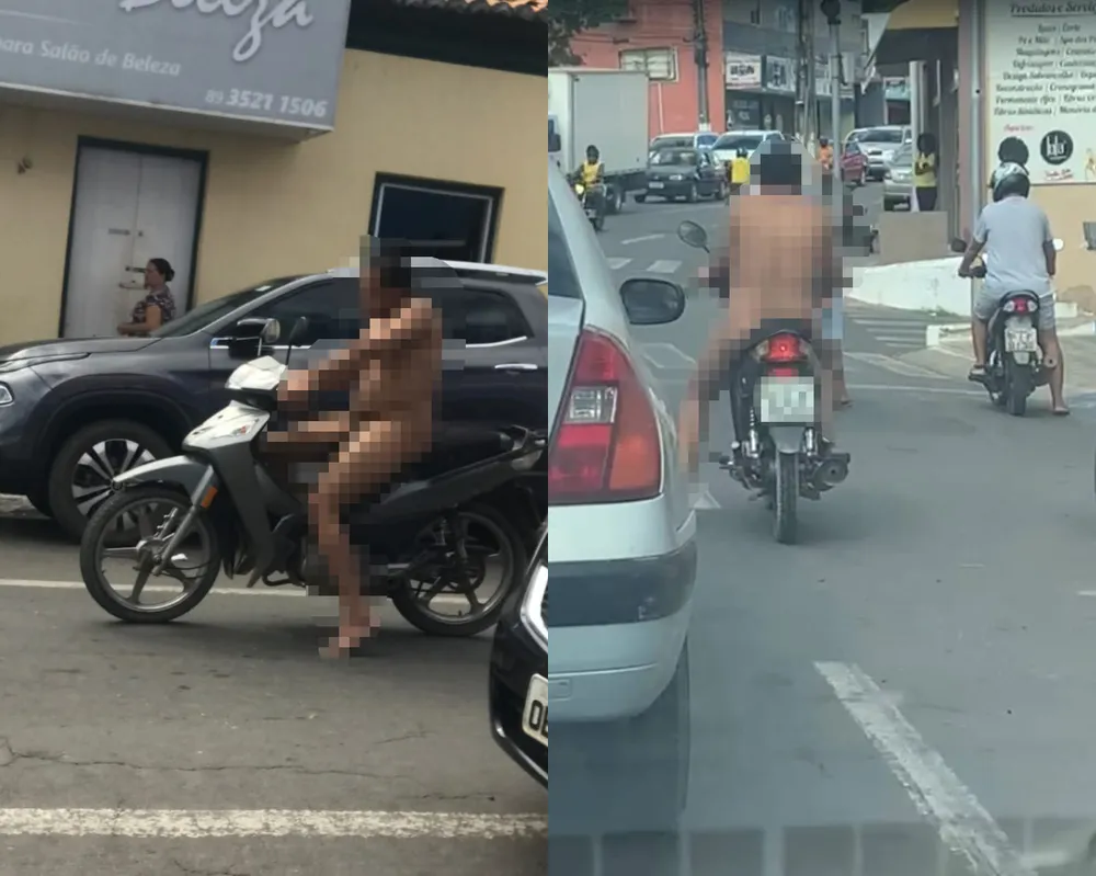 Homem nu flagrado pilotando moto em Floriano-PI sofre problemas psiquiátricos, diz comandante da PM