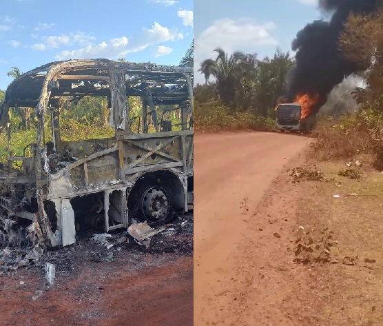 Ônibus escolar fica totalmente destruído após incêndio no Piauí