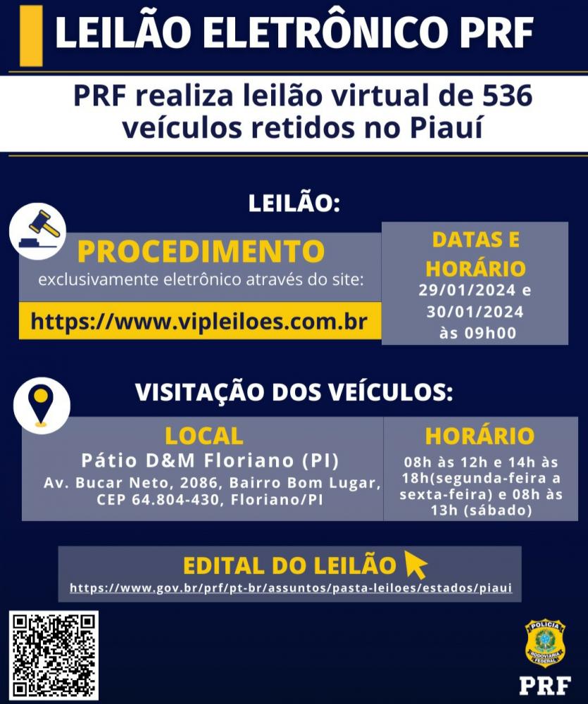 PRF no Piauí realizará leilão de mais de 500 veículos 