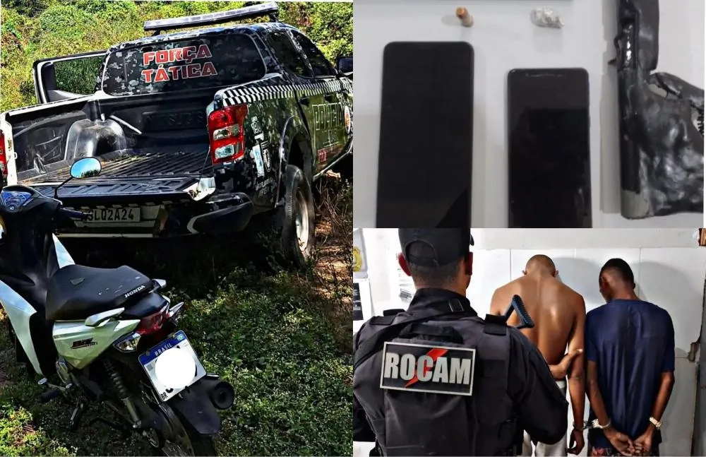 PM recupera duas motocicletas, prende dois indivíduos e apreende arma de fogo