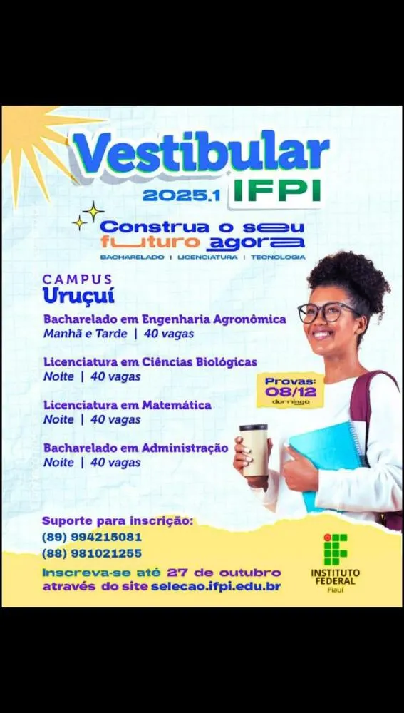 Vestibular 2025 do IFPI: Inscrições abertas para o campus Uruçuí