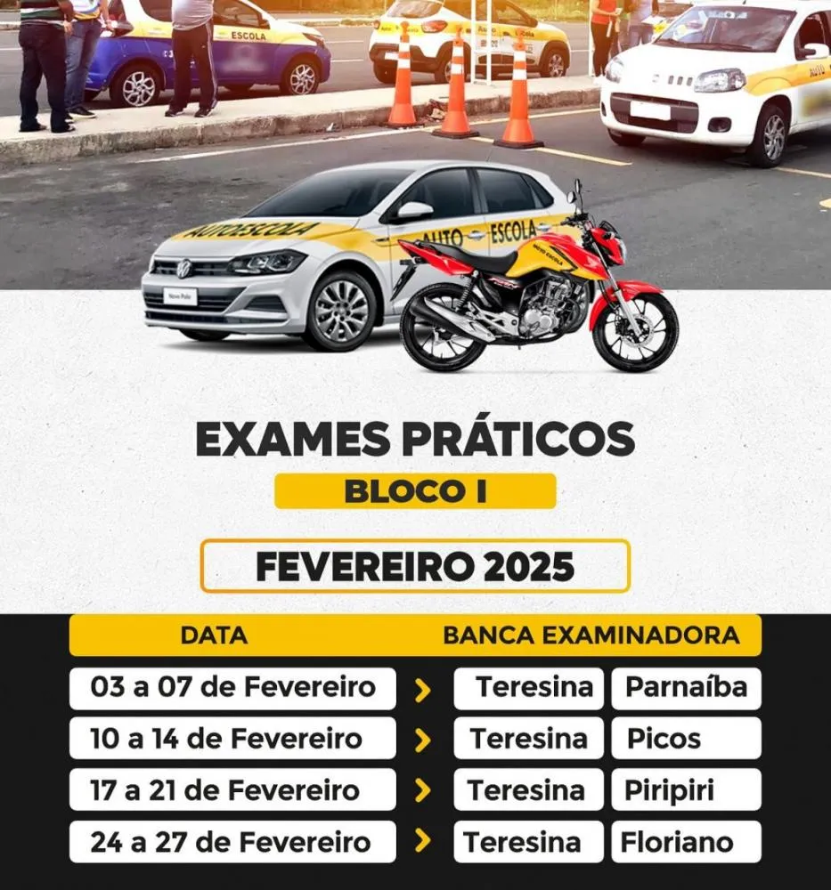 Detran-PI anuncia exames práticos em fevereiro de 2025 para Floriano, Uruçuí e região