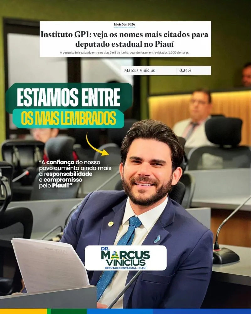 Deputado Marcus Vinícius é um dos mais citados em pesquisa espontânea para a Alepi em 2026