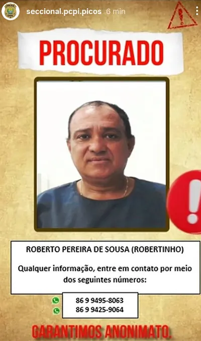Polícia divulga foto de foragido por crimes de violência doméstica em Picos