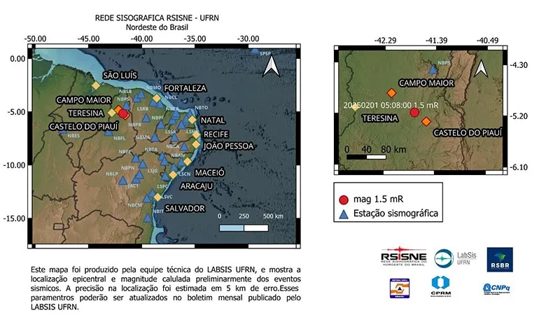 Estação detecta tremor de magnitude 1,5 graus em cidade do Piauí