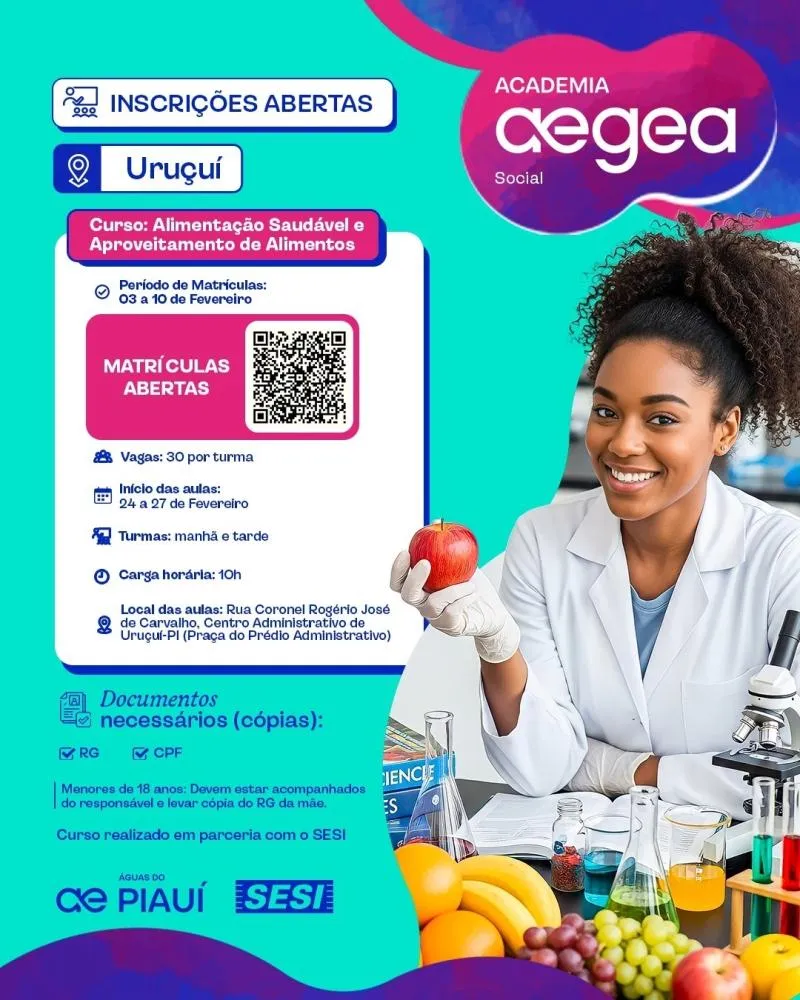 Aegea e SESI abrem Inscrições para Curso de Alimentação Saudável e Aproveitamento de Alimentos em Uruçuí - Regional Cerrado