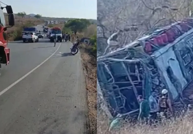 Ônibus com 60 romeiros capota em rodovia de Alagoas e deixa 15 mortos