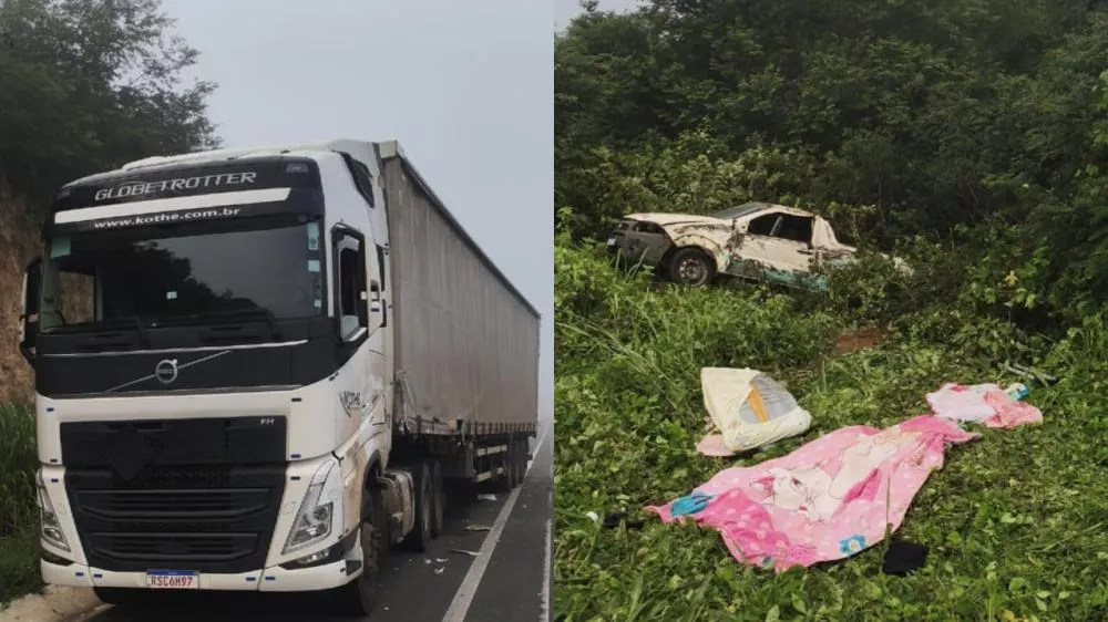 Idosa morre após colisão entre ambulância e caminhão na BR-135