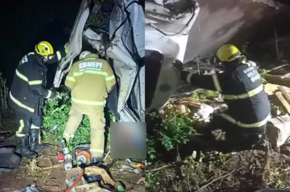 Motorista fica preso às ferragens e morre após carreta tombar na PI-236; bombeiros fazem resgate
